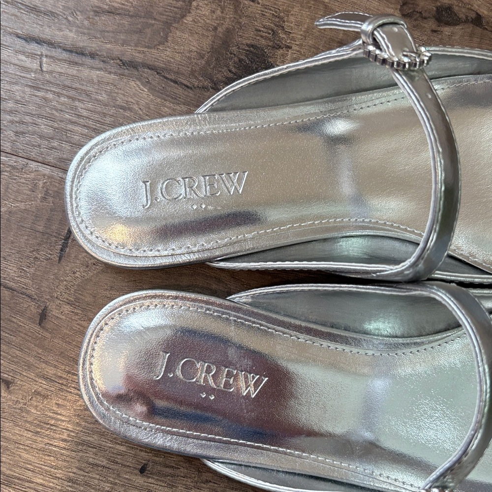 J Crew Silver Metallic Mary Jane Mules Gem Detail Size 8.5 Preppy Party Academia - Picture 9 of 9
